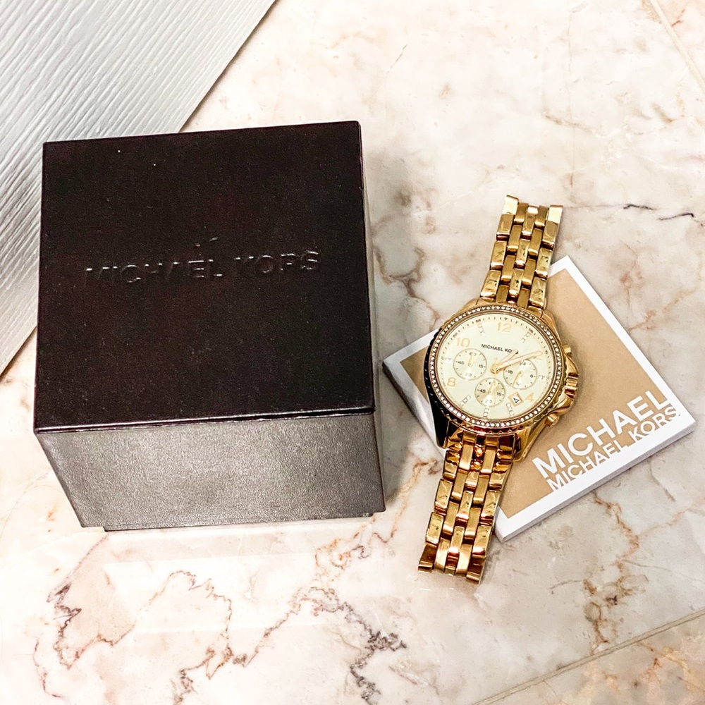 Michael Kors Gold Watch with Crystal Topring and Accents